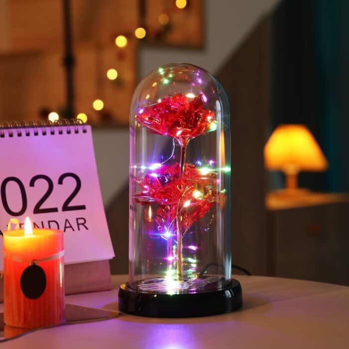 Trandafir Înflorit în Cupolă cu LED - imagine 2